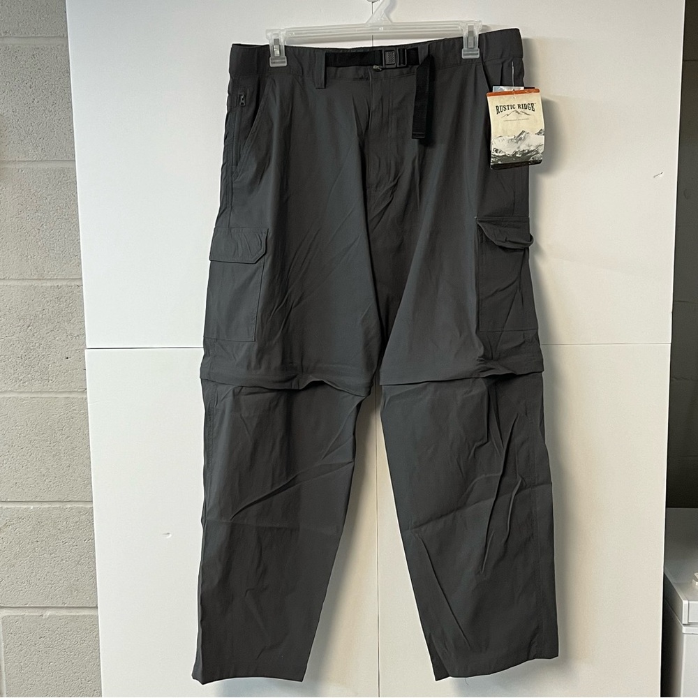 New Men’s Rustic Ridge Carbon Gray Convertible Zip-Off Hiking Cargo Pants 2X